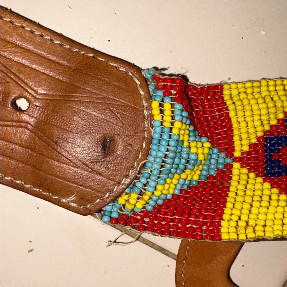 Vintage Southwestern Beaded & Leather Western Belt Sz SMALL* - Picture 9 of 10